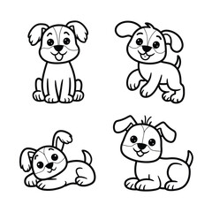 Set of 4 cute dog doodles vector illustration scalable eps animal graphic elements silhouette White background