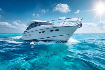 Fototapeta premium Yacht navigating clear blue tropical ocean water