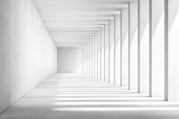 White hall illuminated by repeating pillars of light