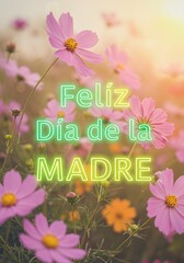 Happy Mother's Day among Cosmos flowers in a field, Mother's Day concept