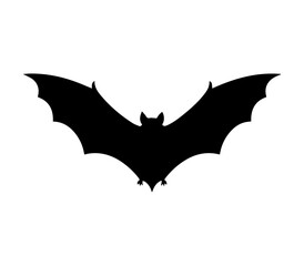 Flying Bat Silhouette Vector Illustration with Wings Spread, Black Halloween Icon Design.