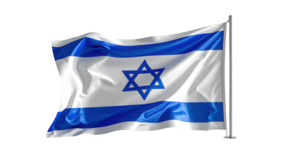 The flowing national flag, displaying shades of blue and white, proudly waves on a flagpole against a solid black backdrop.