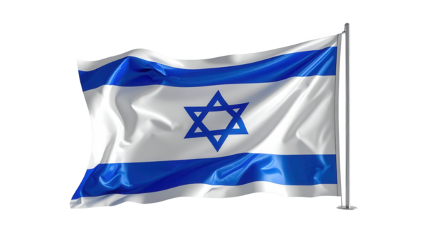 The flowing national flag, displaying shades of blue and white, proudly waves on a flagpole against a solid black backdrop.