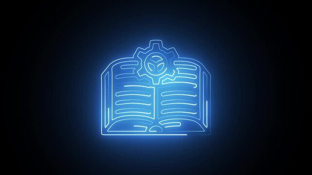 Glowing Neon Knowledge Base Icon Isolated on Black Background. HD Video Motion Graphic Animation