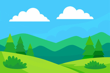 Fototapeta premium Cartoon landscape with trees and clouds