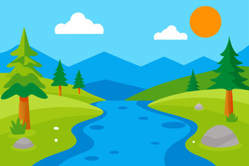 Obraz premium Illustration of a river in a landscape view