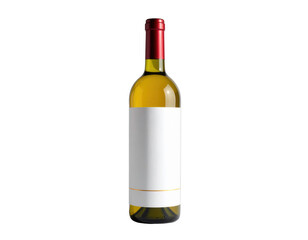 Elegant wine bottle presented against a stark black background, featuring a vibrant red cap and a clean white label, showcasing rich golden liquid with a sophisticated aesthetic.