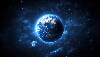 Obraz premium Earth, moon, starry vastness. Breathtaking digital image