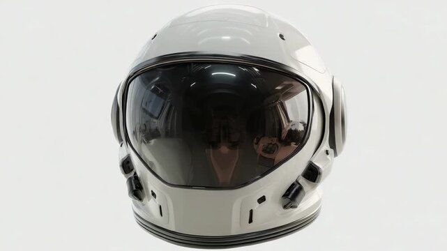 A white full-face motorcycle helmet with a dark visor.