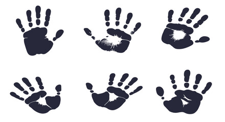 Set of grunge black handprint designs on white background for creative projects
