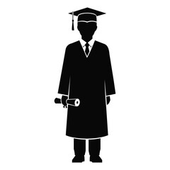 Creative design vector art of silhouette of a graduate wearing a cap and gown, holding a diploma