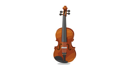 Obraz premium Realistic wooden violin on white background with detailed strings and tuning pegs
