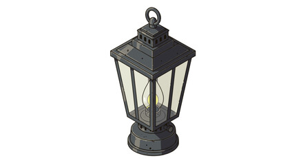 Vintage lantern with glass panels and candle design in isometric style