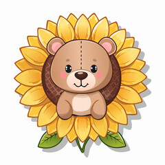 Charming teddy bear illustration surrounded by vibrant sunflowers and delicate fireflies perfect for children s designs and whimsical themes