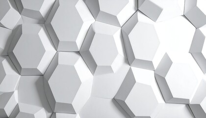 Abstract white geometric pattern of hexagonal shapes, 3D rendered, modern and artistic