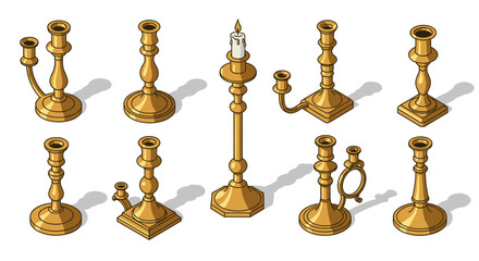 Elegant candle holders: isometric gold designs for home decor inspiration
