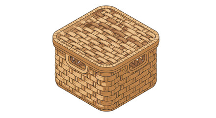 Woven basket box with lid in detailed isometric style