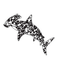 Grunge Hammerhead Shark Silhouette Vector Black White Ocean Design.