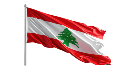 The national flag, a vibrant symbol, is depicted waving gracefully in the wind, against a stark black backdrop, highlighting the bold red and white stripes and the prominent green cedar emblem in the.