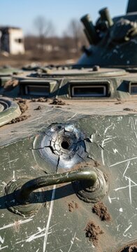Evidence of Combat: A Close-Up View of Damage on Military Tank Armor