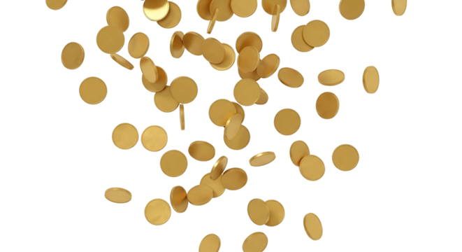 A vibrant shower of golden coins falling down from above