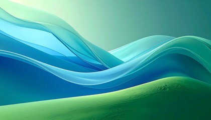 An abstract flowing design with layers of blue, turquoise, and green create a dynamic and organic visual experience