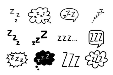 Hand drawn doodle zzz cartoon illustration in black on white background. Perfect for sleep, relaxation, bedtime, kids design, and digital projects.