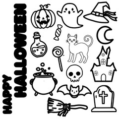 Halloween Line Art Icons Set