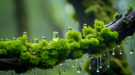 Water drops on green grass and leaves