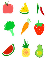 Set of fruits and vegetables