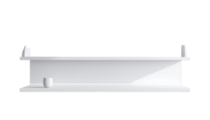 White minimalist shelf design featuring a small curved vase, displaying simple elegance against a contrasting black backdrop, showcasing a modern aesthetic with clean lines and a strong, elegant...