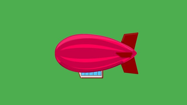 Red blimp floating with green screen background. Isolated airship for editing. Bright color and smooth motion.