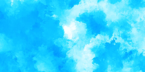 Abstract background with panorama of blue sky and white cloud nature design. horizon spring morning sky with clouds background. hand painted watercolor shades sky clouds.
