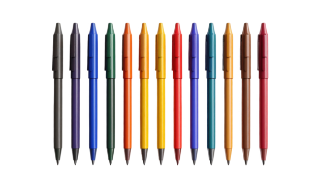 Arranged neatly against a deep black backdrop, a collection of various colored writing instruments stands in a vertical, orderly fashion, creating a visually appealing pattern, with each individual...