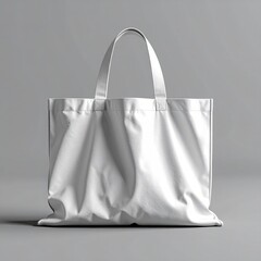 White tote bag stands against grey