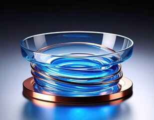 Glossy glass and coil object, blue glow