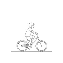 Child riding a bicycle in minimalist line art style  