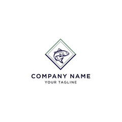 Naklejka premium A modern logo design featuring a line art fish inside a geometric diamond frame, with placeholder text for a company name and tagline.
