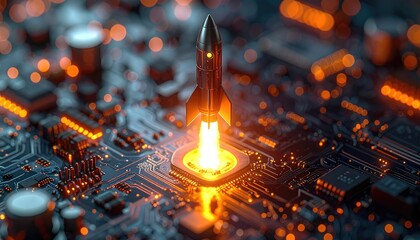Rocket blasting off a circuit board