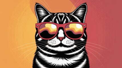 A cool cat with sunglasses against a vibrant gradient background, embodying style, attitude, and a touch of summer fun