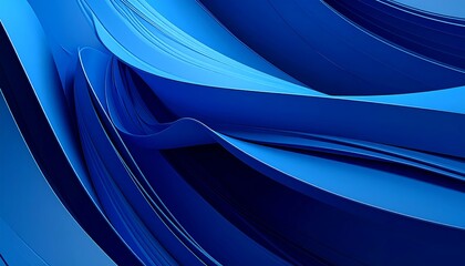 A captivating abstract rendering showcasing fluid, layered ribbons of varying shades of blue, forming a dynamic and immersive design
