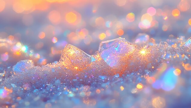 Sparkling crystals gleam in ethereal, pastel light.