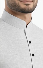 Light grey suit vest close-up, showing collar and buttons