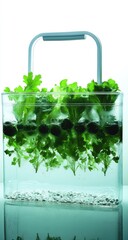 Fototapeta premium Greens growing hydroponically in clear container
