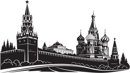 Naklejka premium Moscow Kremlin and Saint Basil's Cathedral Silhouette Vector Illustration