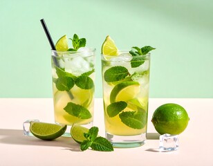 Refreshing lime and mint cocktails