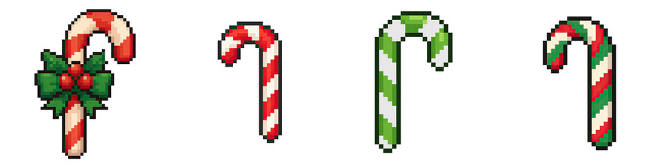 Obraz premium Christmas candy cane pixel art food drinks festive holiday decoration sweet treat green red white holly berry
