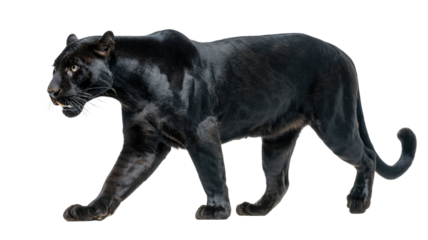 Majestic black panther wild big cat powerful predator elegant animal jungle wildlife object isolated on white background