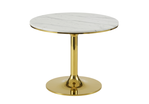 Isolated round accent table with a marble top and gold base for modern interiors