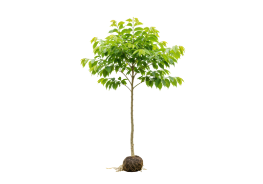 Isolated young tree with roots ready to be planted in the garden landscape nursery stock